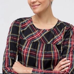 J. Crew Black Red Plaid Long-Sleeve Blouse